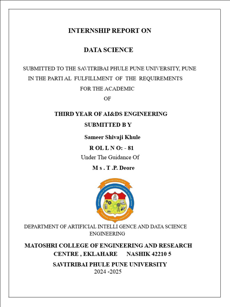 Data Science Internship Report 2024 | PDF | Machine Learning | Data ...