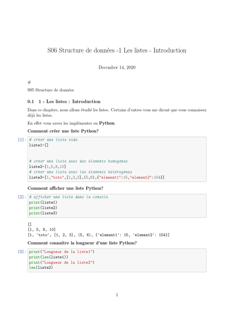 Introduction aux listes en Python | PDF | Informatique | Python ...