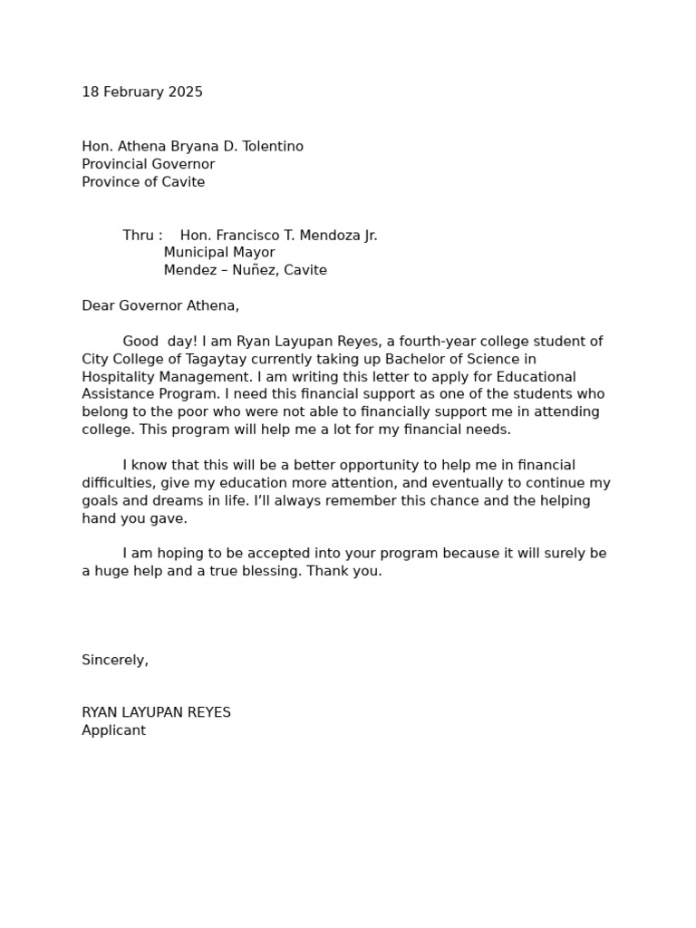 Educational Assistance Request to Governor | PDF