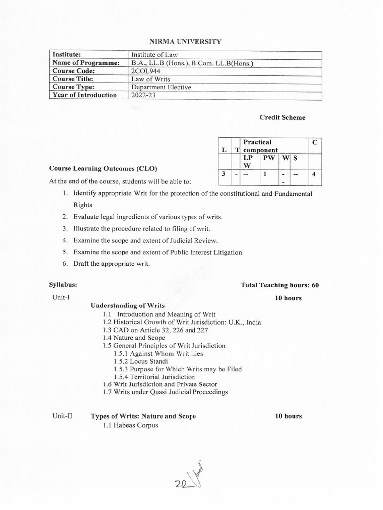2COL944 Law of Writs | PDF