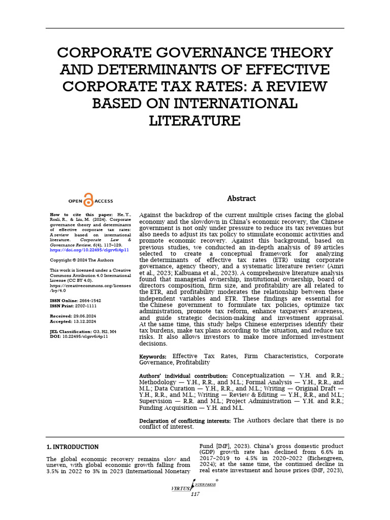 Corporate Governance Theory and Determinants of Ef | PDF | Taxes ...