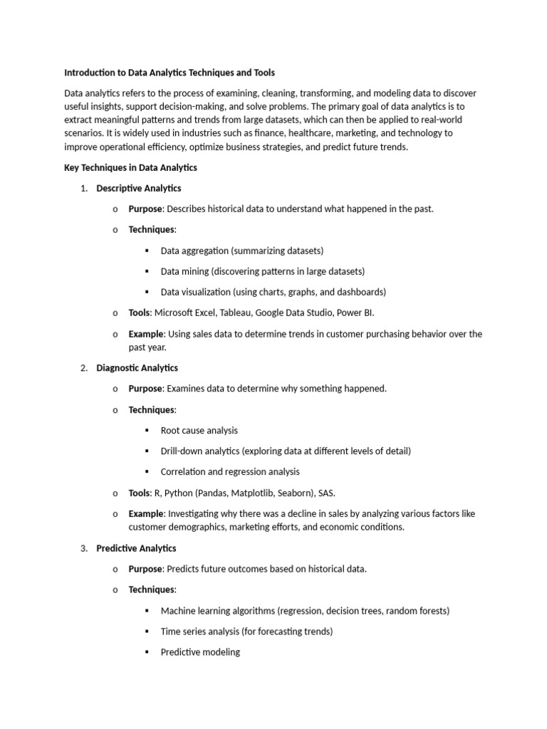Data Analytics Techniques and Tools Guide | PDF | Data Analysis | Analytics