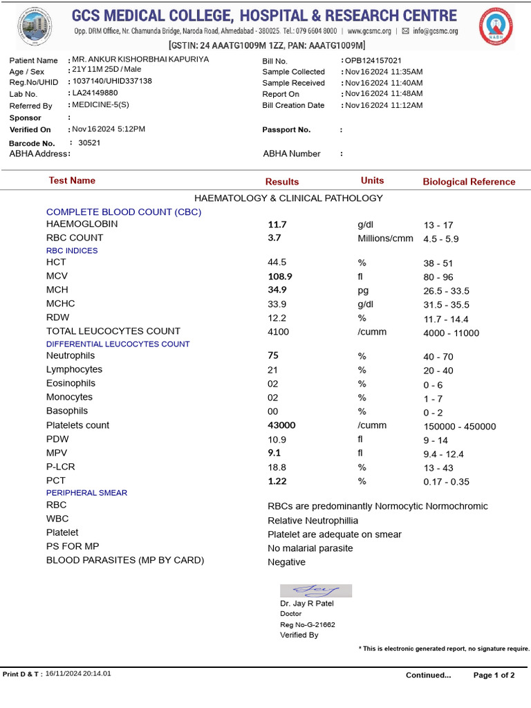 Comprehensive Blood Test Report | PDF | White Blood Cell | Medical Tests