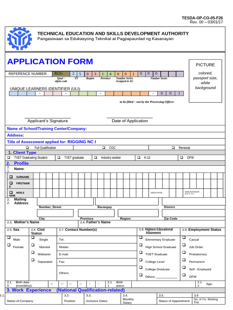 TESDA Rigging NC I Application Form | PDF | Audit | Justice