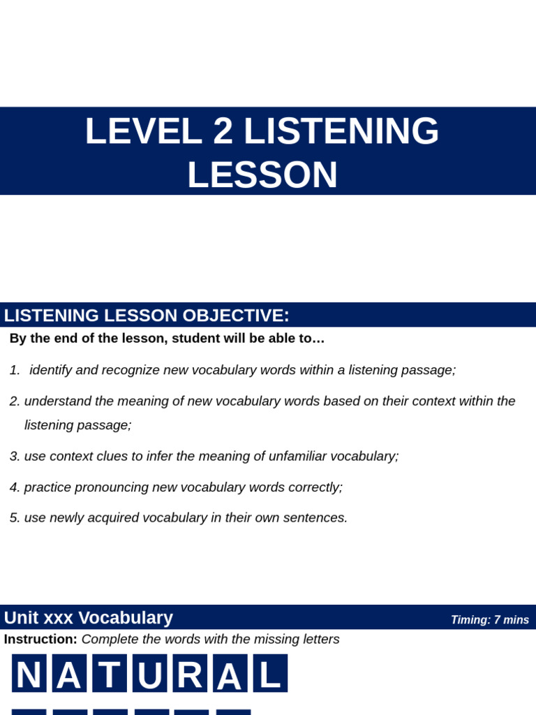 Level 2 Listening Vocabulary Lesson | PDF