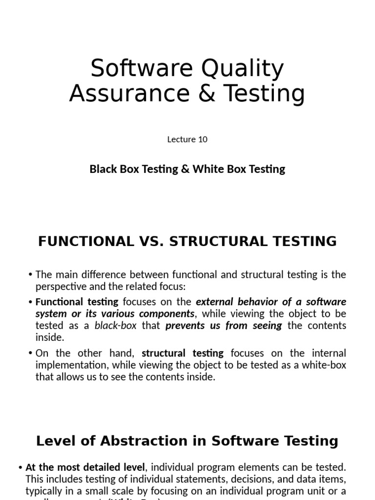 Lecture 9 BBT & WBT | PDF | Software Testing | Software Quality