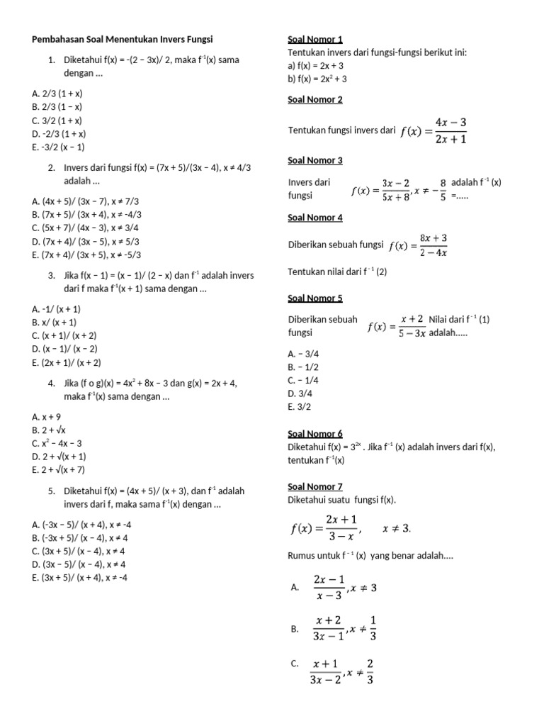 Menentukan Invers Fungsi Matematis | PDF