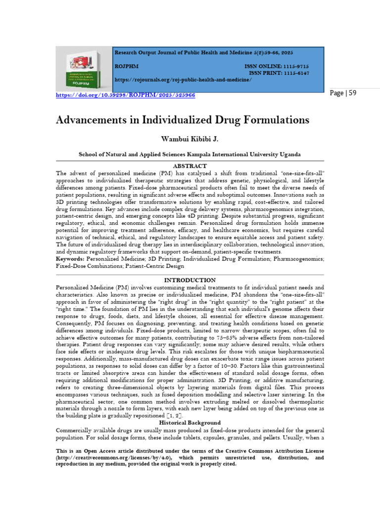 Advancements in Individualized Drug Formulations (WWW - Kiu.ac - Ug ...