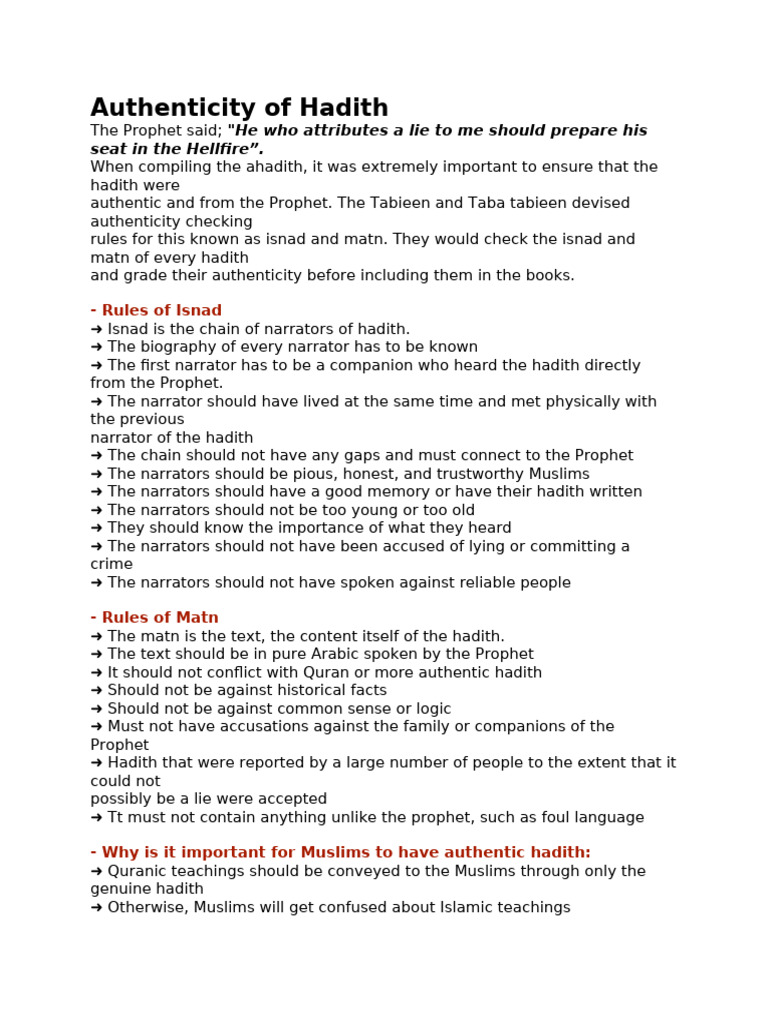 Checking Hadith Authenticity: Isnad & Matn | PDF