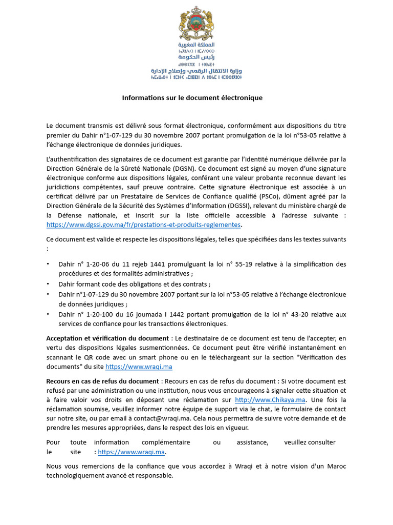 Document électronique validé Wraqi | PDF