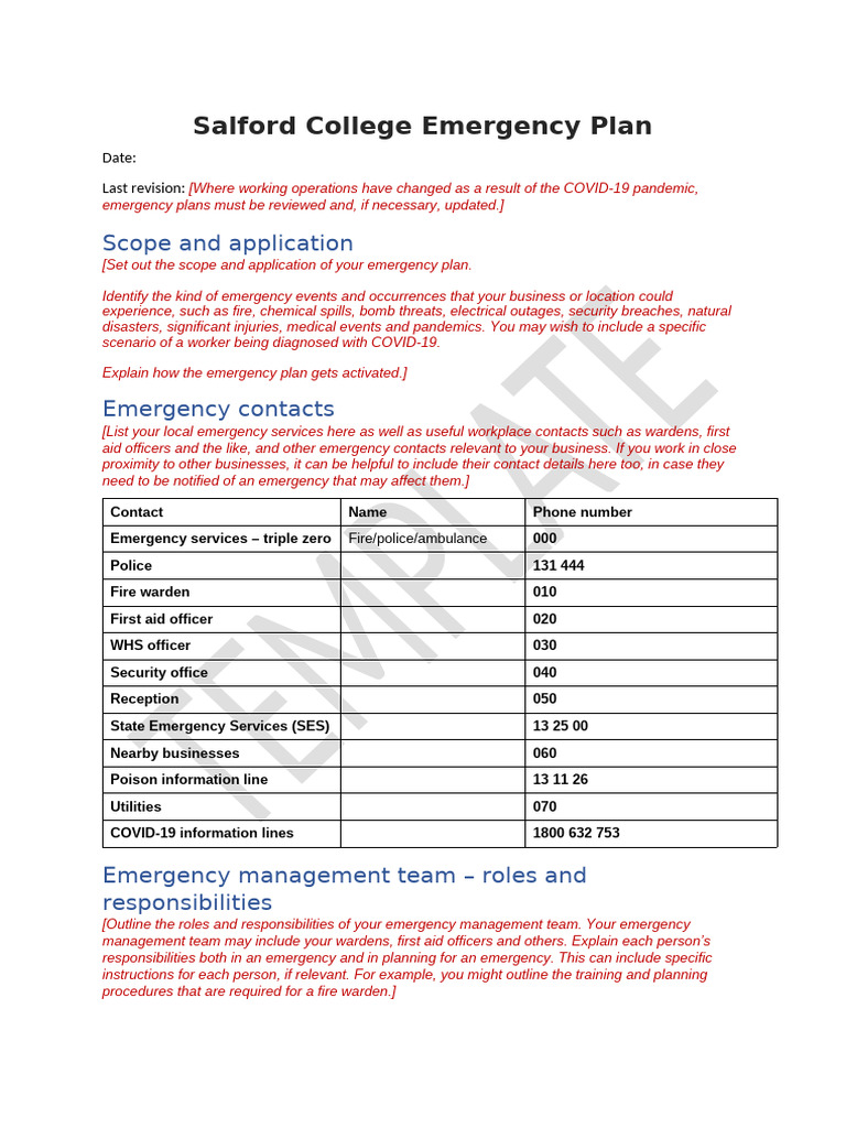 Salford College Emergency Response Guide | PDF | Emergency Management ...