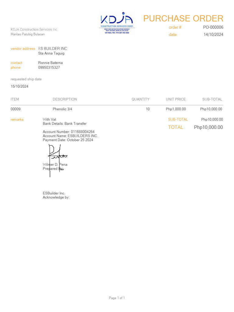 Purchase Order PO-000006 Details | PDF