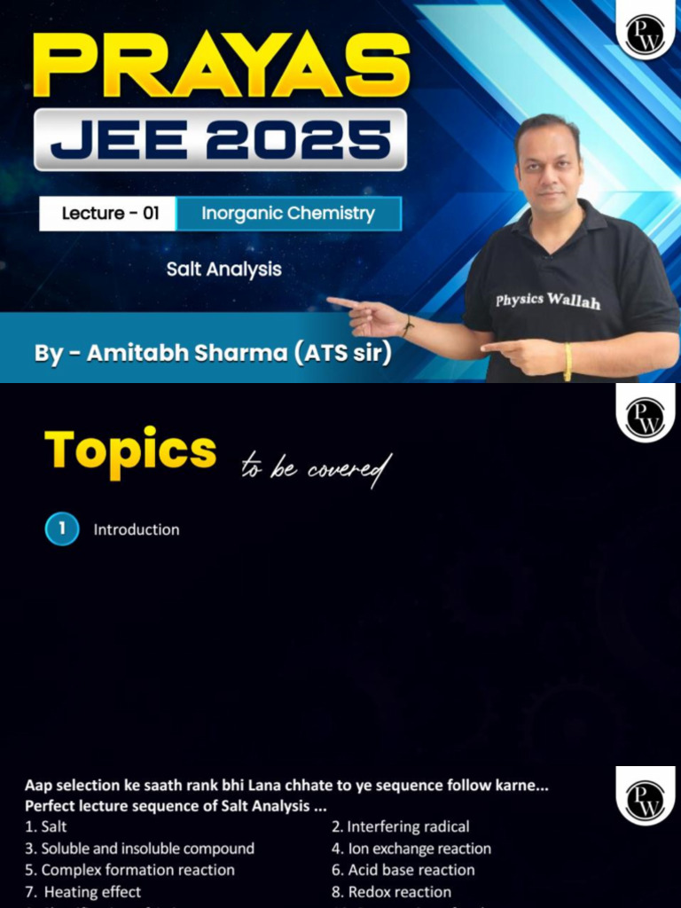Salt Analysis 01 - Class Notes - Prayas JEE 2025 | PDF