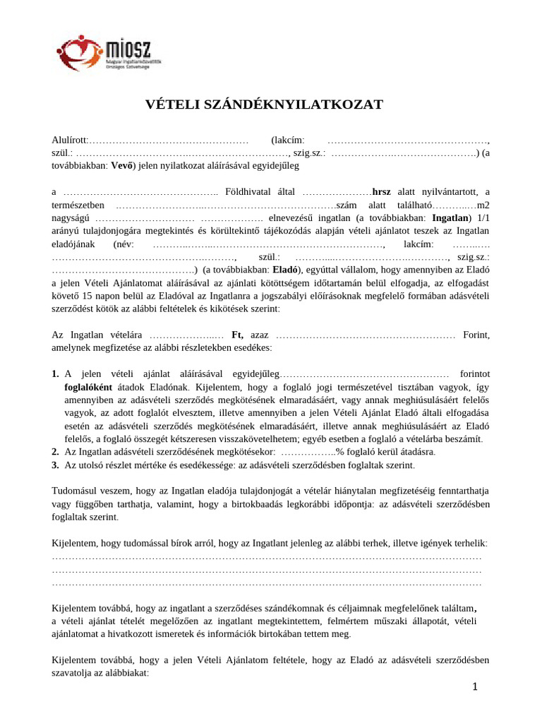 Veteli Szandeknyilatkozat Foglaloval-2 | PDF