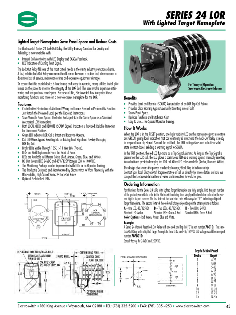 Electroswitch Series 24 LOR Relay Features | PDF | Relay | Light ...