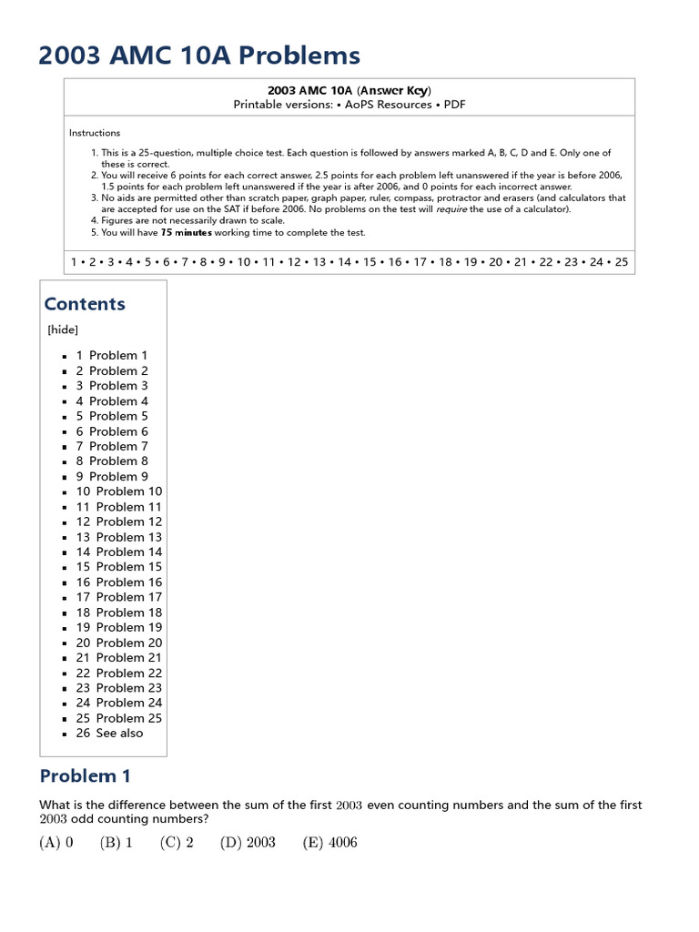 2003 AMC 10A Problems and Solutions | PDF | Area | Elementary Mathematics