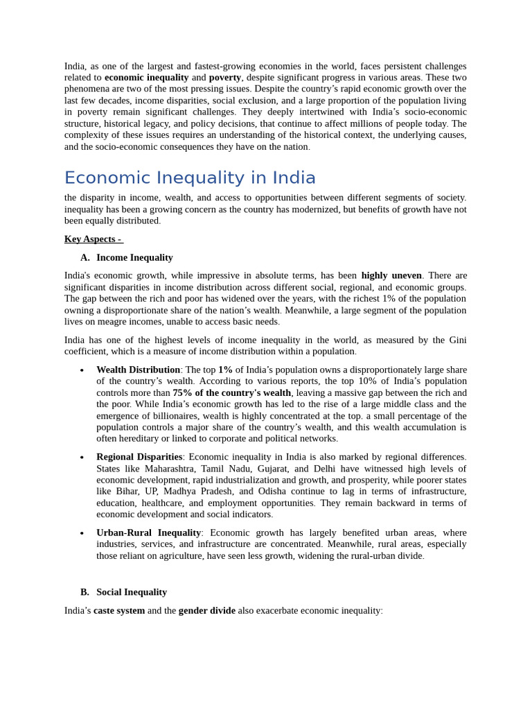 Economic Inequality and Poverty in India | PDF | Poverty | Poverty ...