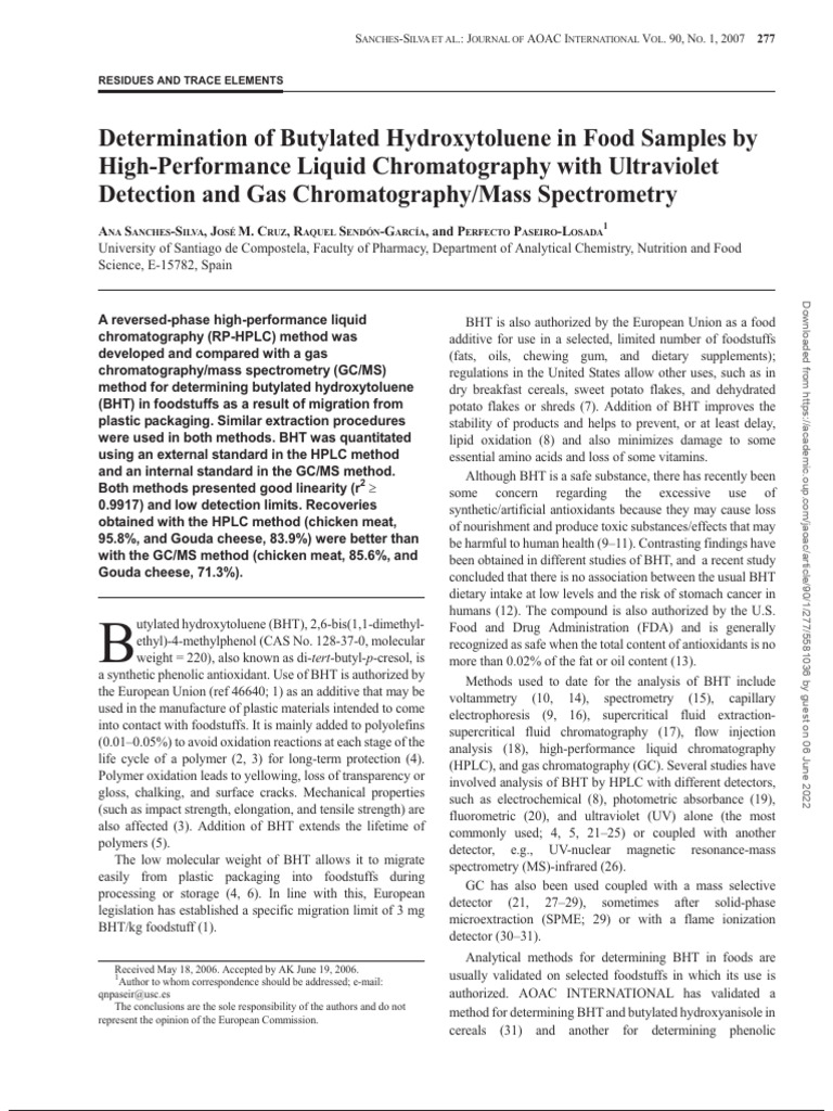 BHT Analysis: HPLC vs. GC/MS Methods | PDF | High Performance Liquid ...