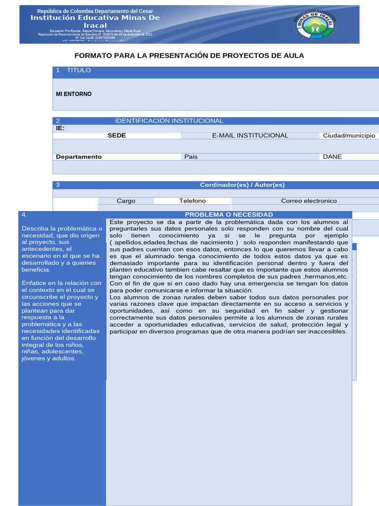 Formato para La Presentación de Proyectos 2025 | PDF | Pedagogía ...