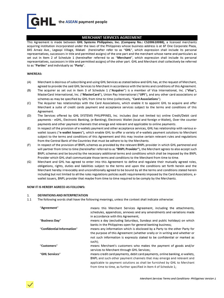 Merchant Services Agreement Philippines | PDF | Payment Card Industry ...