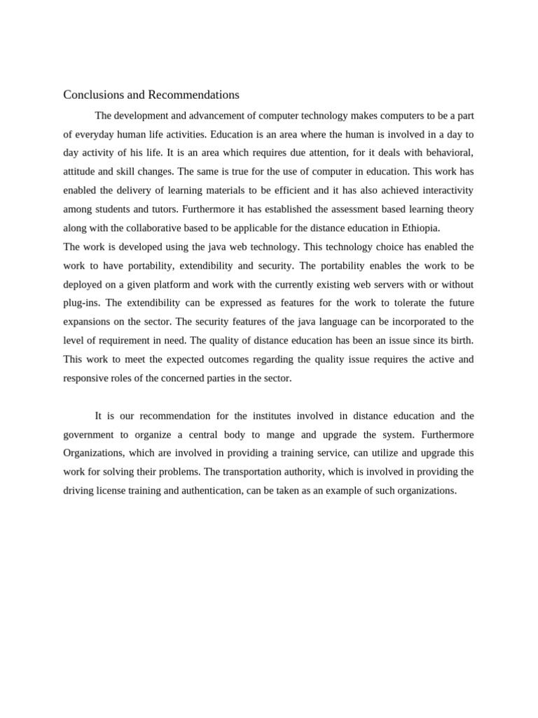 Conclusions and Recommendations | PDF