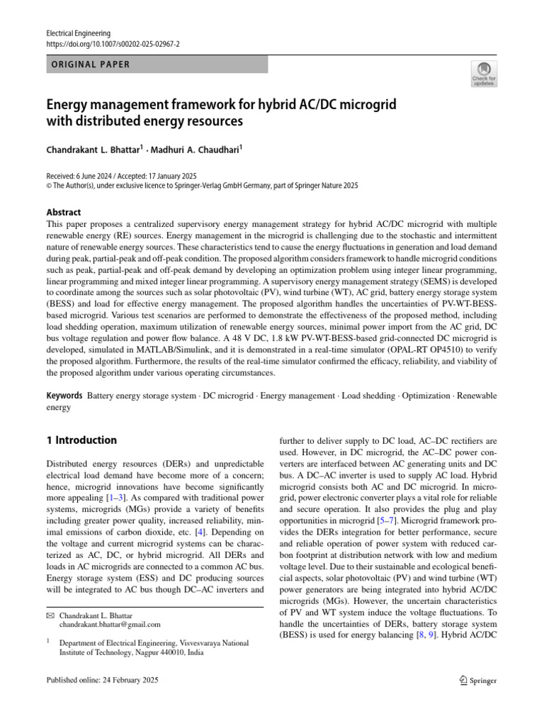 Energy Management Framework For Hybrid ACDC Microgrid | PDF ...