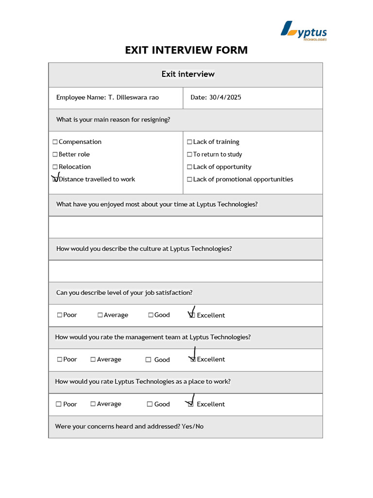 Exit Interview 2 | PDF