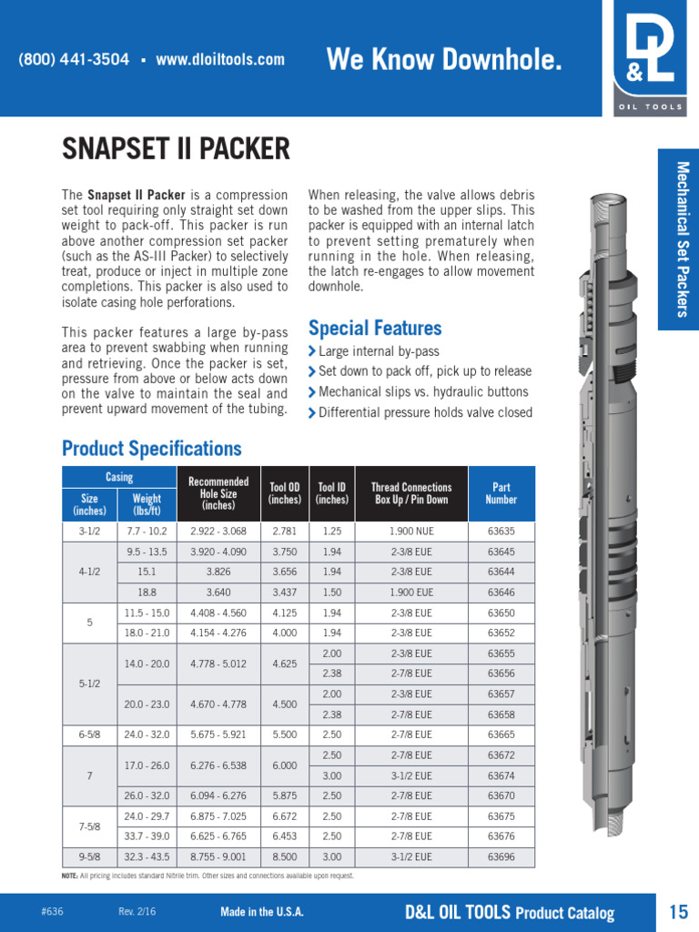 Snapset II Packer Specifications | PDF | Casing (Borehole) | Mechanical ...