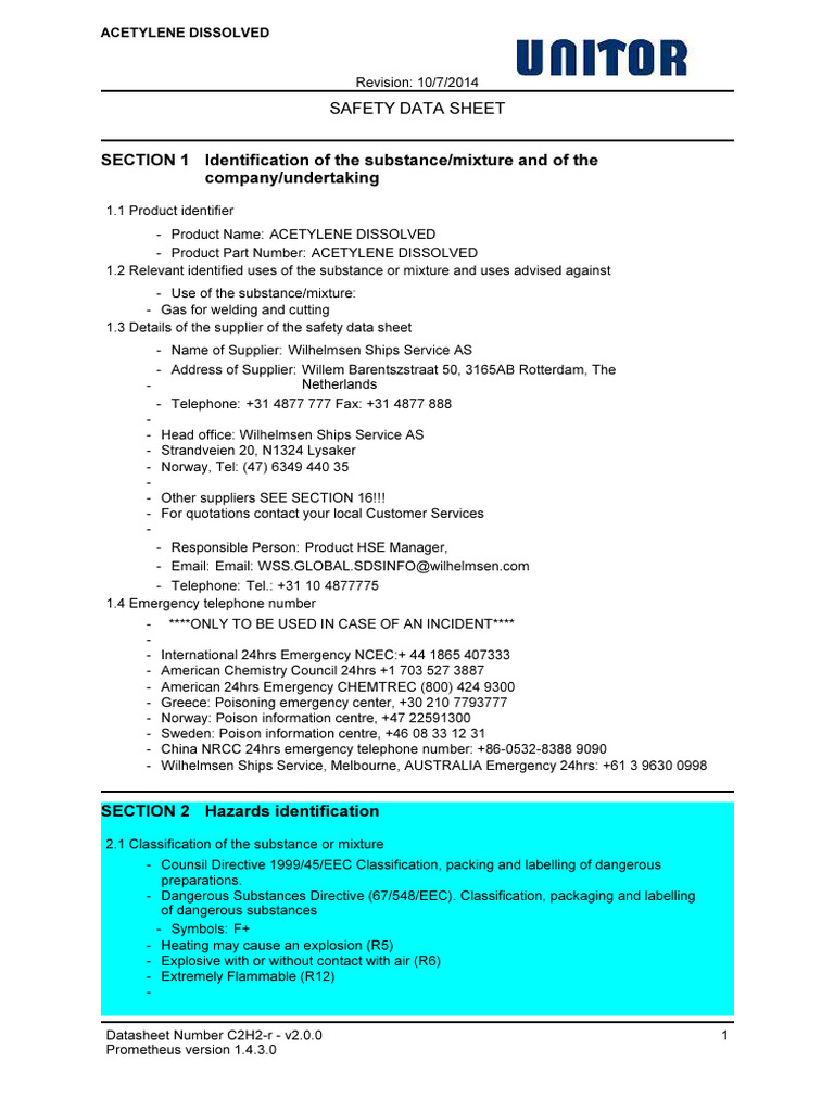 Acetylene Dissolved Safety Overview | PDF | Dangerous Goods | Firefighter