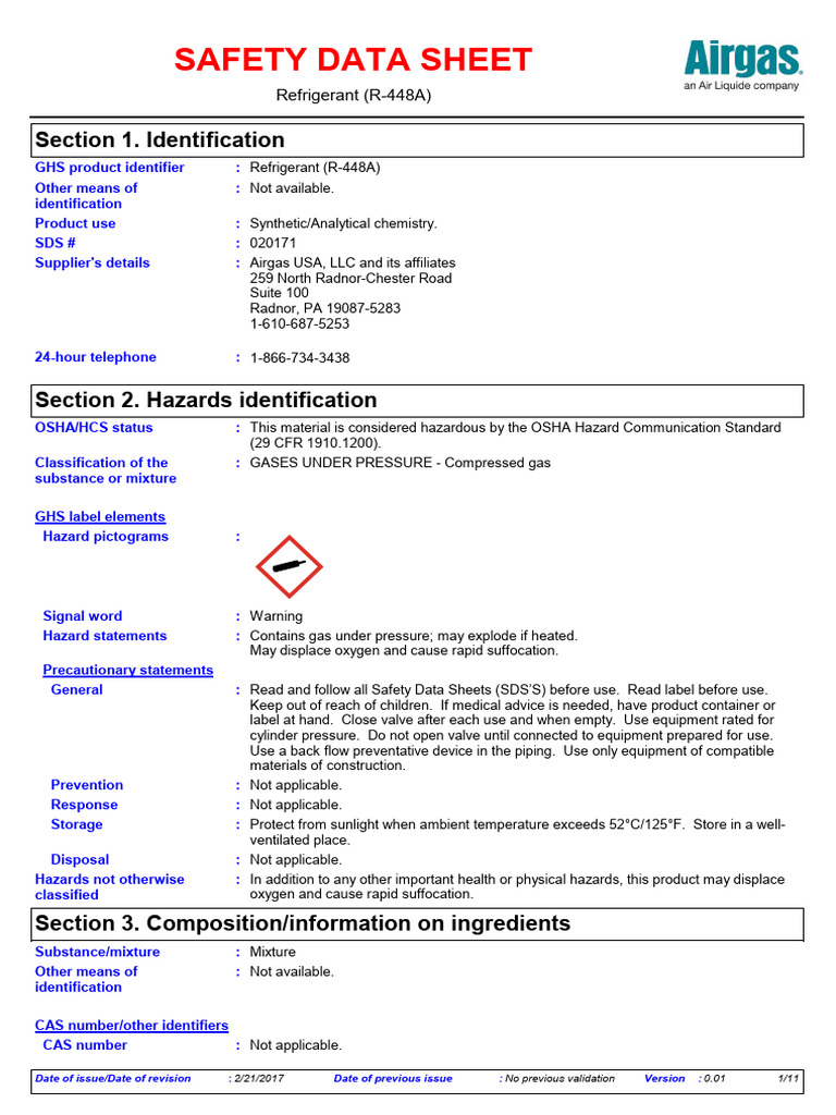 R-448A Refrigerant Safety Data Sheet | PDF | Waste Management ...