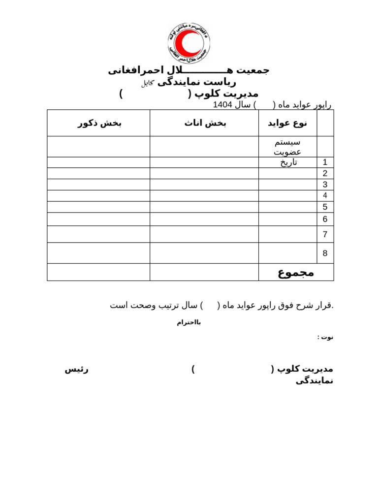 فارمت جدول ماهوار عواید | PDF