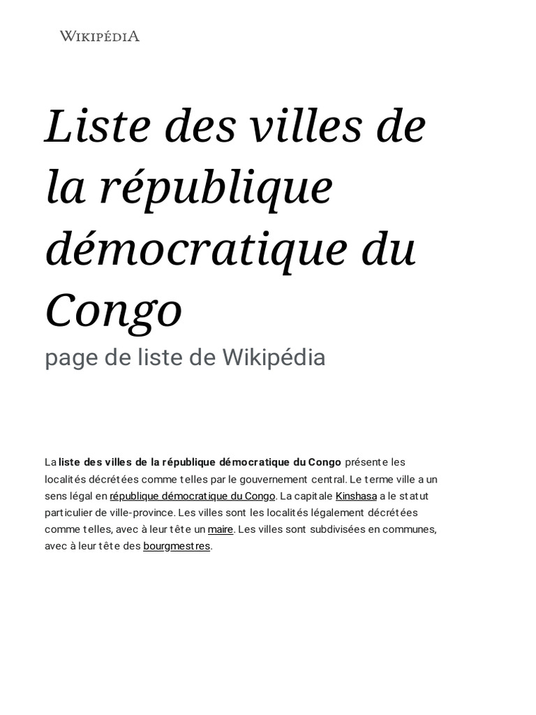 Villes de la République Démocratique du Congo | PDF