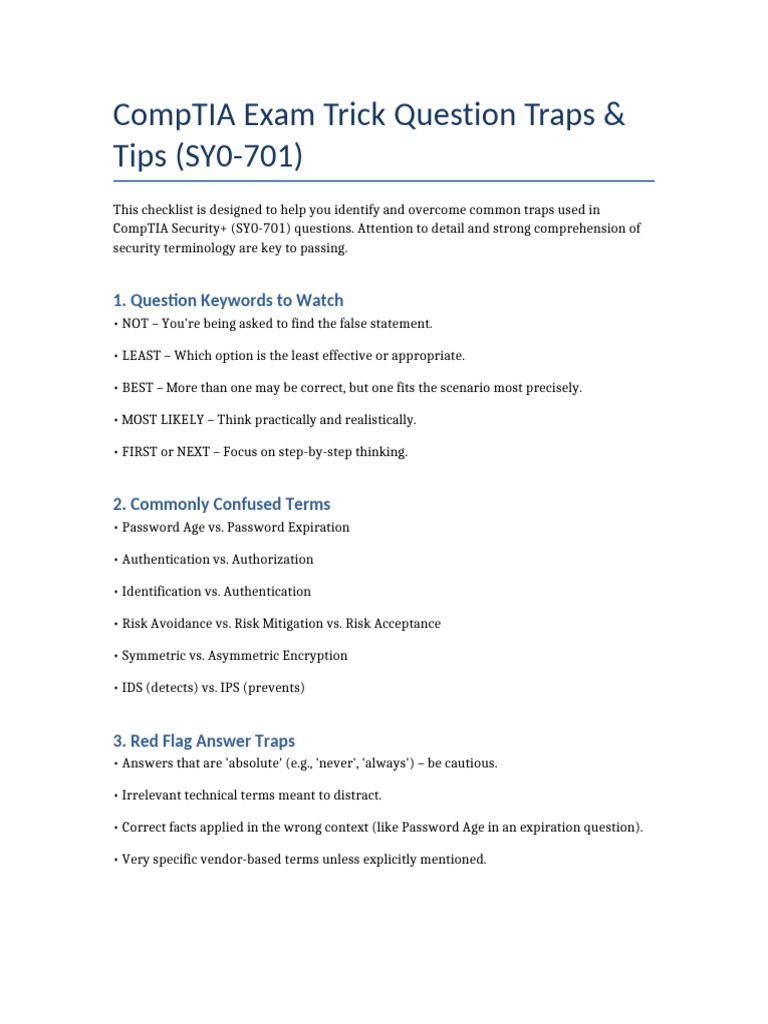 CompTIA Exam Trick Question Tips SY0-701 | PDF