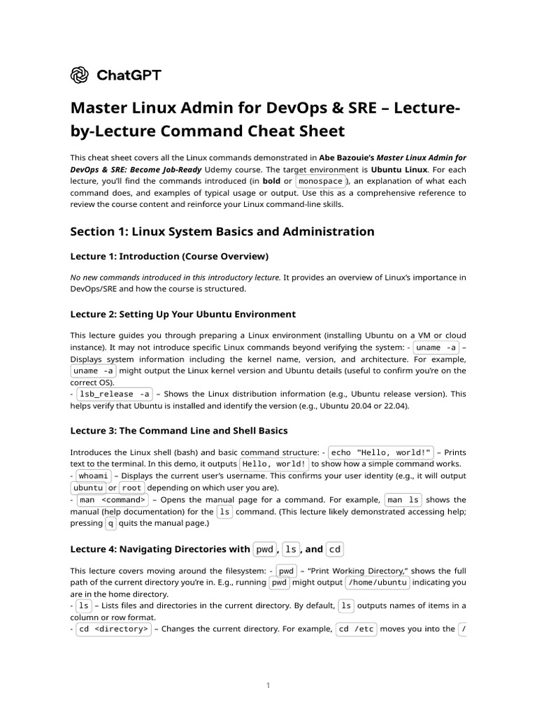 Master Linux Admin for DevOps & SRE – Lecture-by-Lecture Command Cheat ...