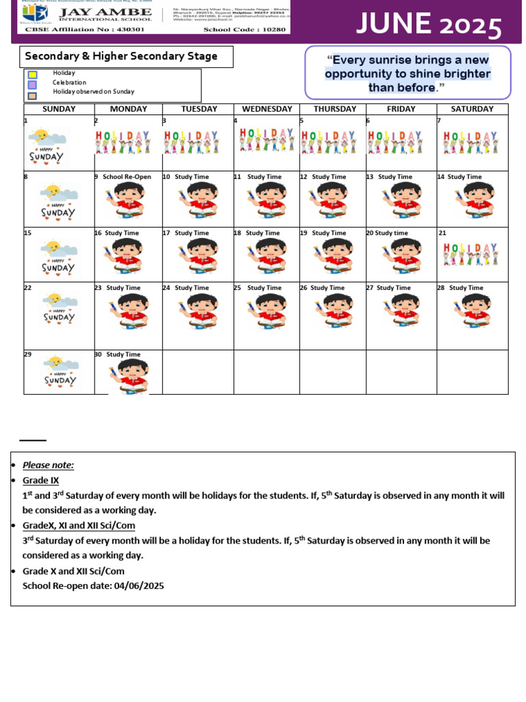 June 2025 School Study Schedule | PDF