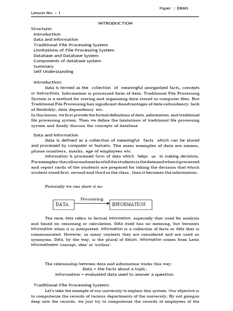 PGDCA DBMS Lesson1-6 | PDF | Databases | Computer File