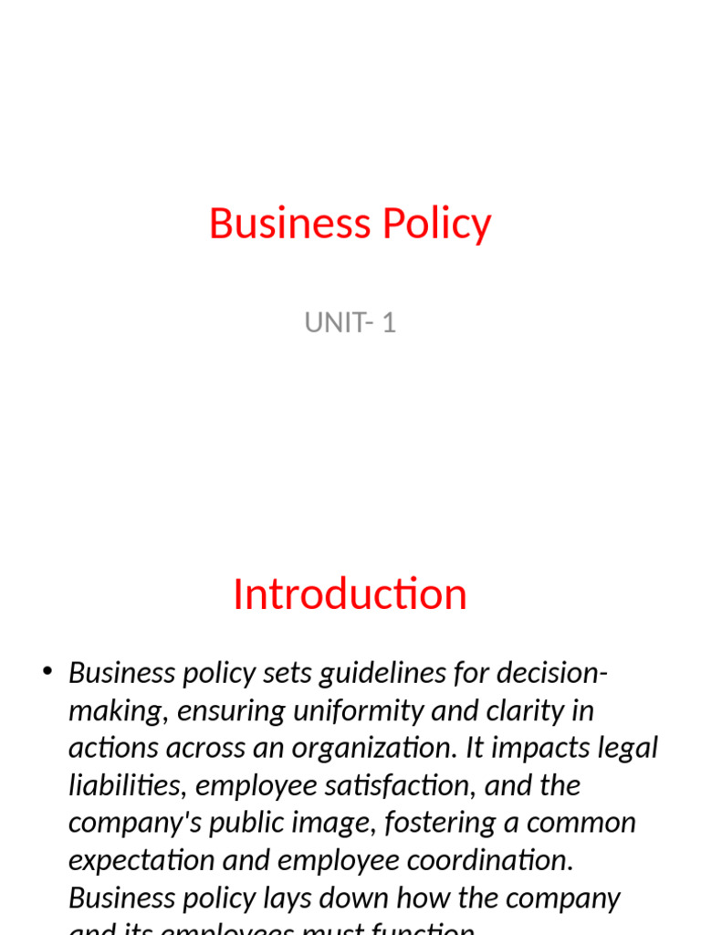 Essential Business Policy Guidelines | PDF | Policy | Goal