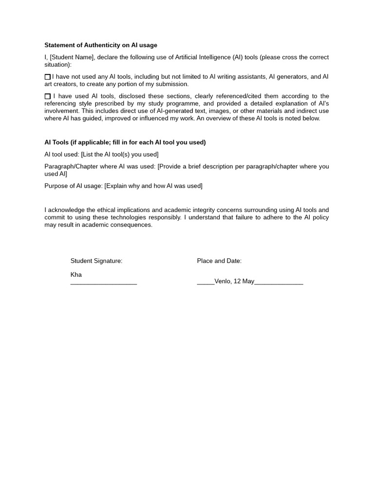 Statement of Authenticity On AI Usage | PDF