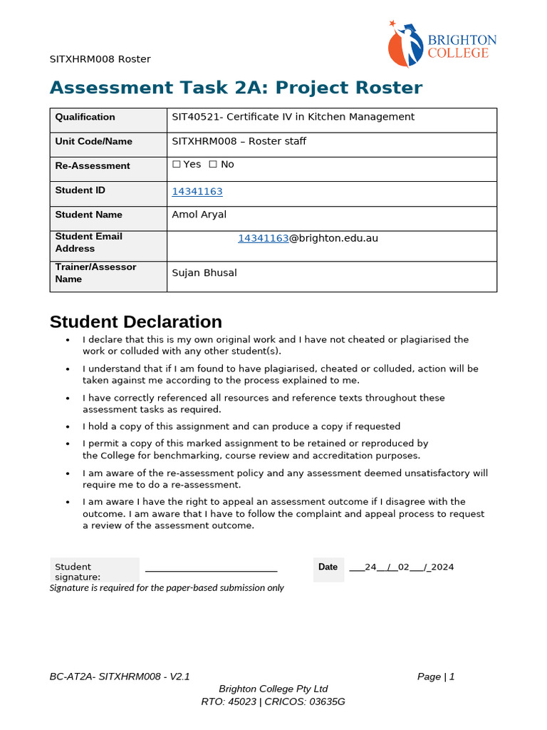Project Roster for Kitchen Management | PDF | Chef | Menu