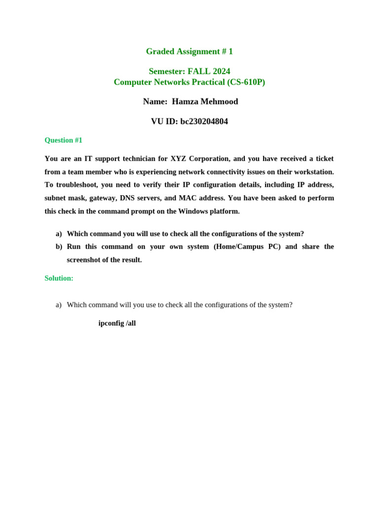 CS-610P Hamza Mehmood (bc230204804) | PDF | Computer Network | Network ...