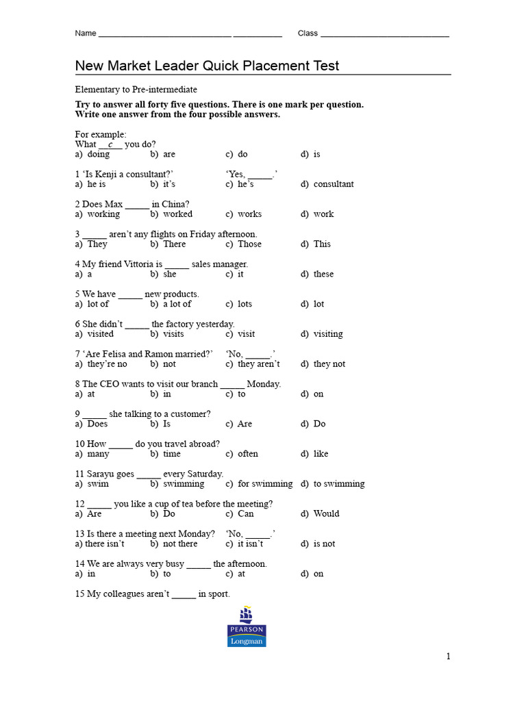 Quick Placement Test | PDF