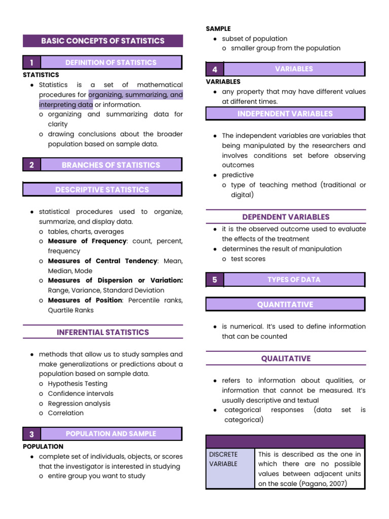 Basic Statistics Concepts Explained | PDF | Statistics | Variance