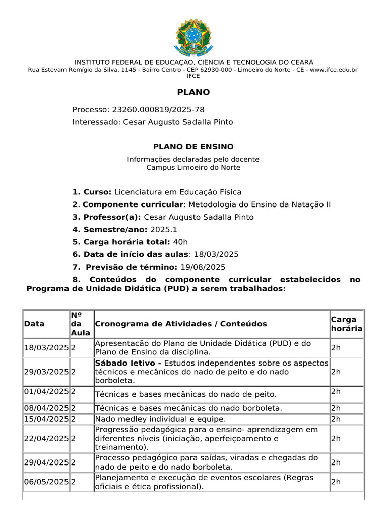 2 - Plano de Ensino | PDF | Pedagogia | Aprendizado