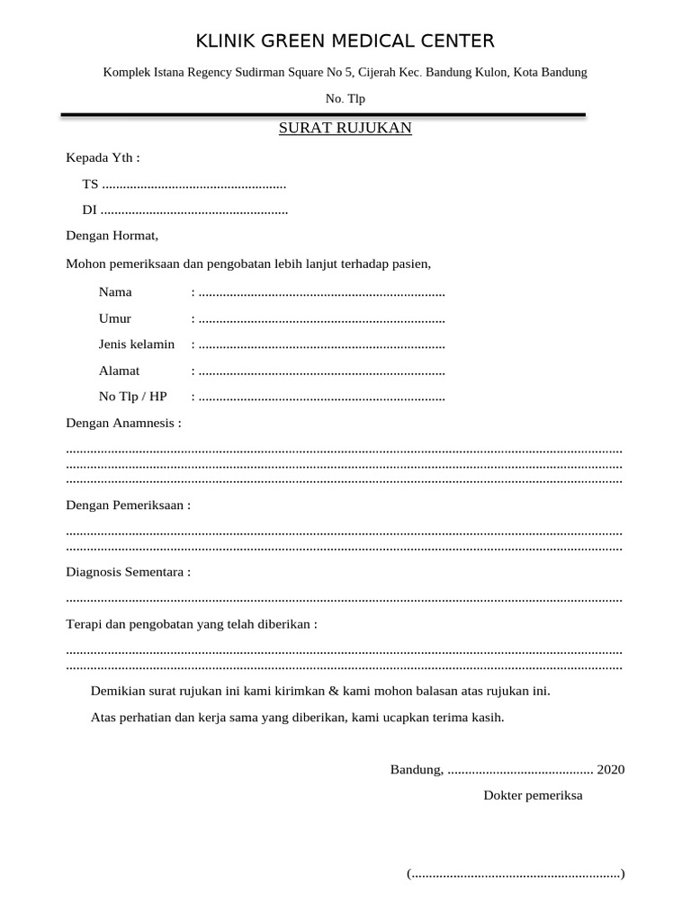 Surat Rujukan Medis Klinik Green | PDF