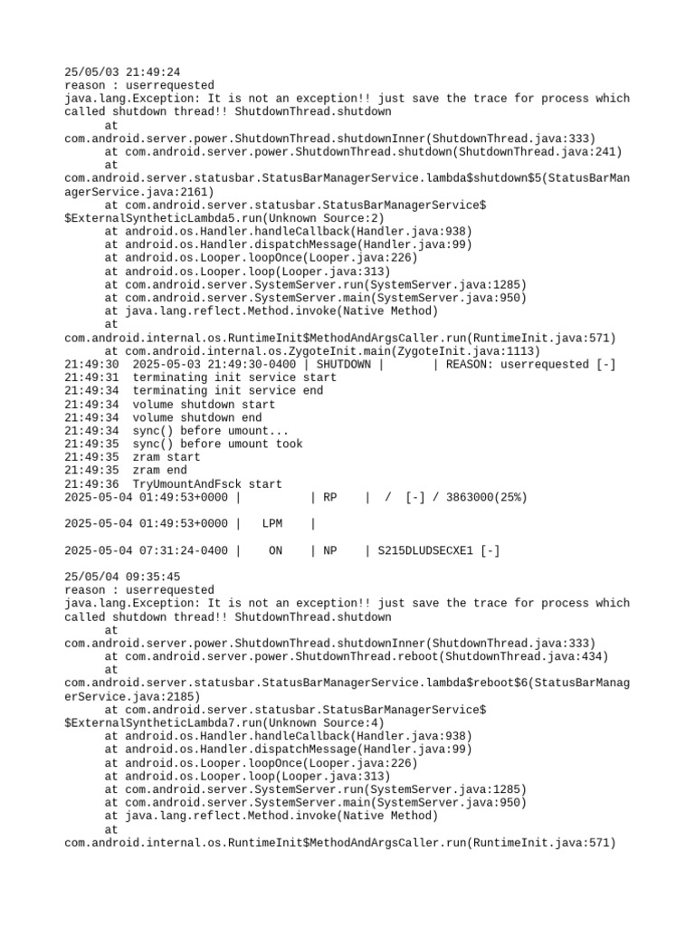 Android Shutdown and Reboot Logs | PDF | Computer Programming ...
