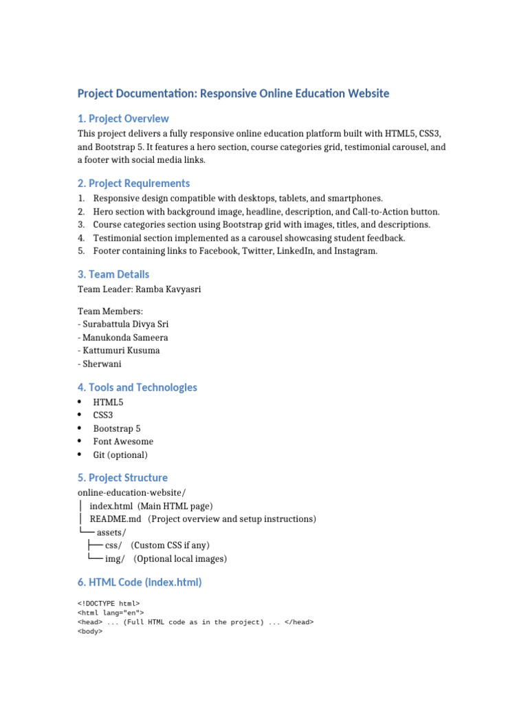 Responsive Online Education Website Documentation | PDF