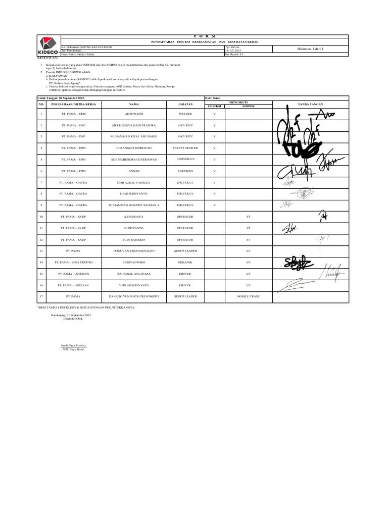 Induksi Dan Tes Simper Kideco Senin, 04 September 2023 (5) (1)-1 | PDF