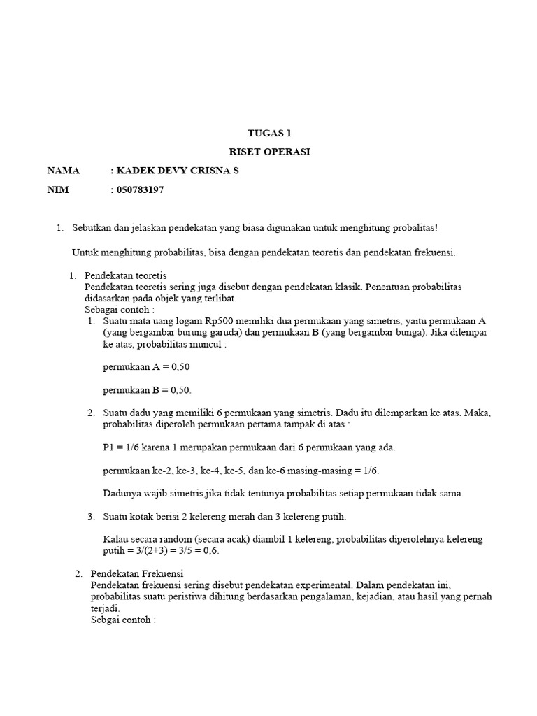Pendekatan Probabilitas dalam Riset Operasi | PDF