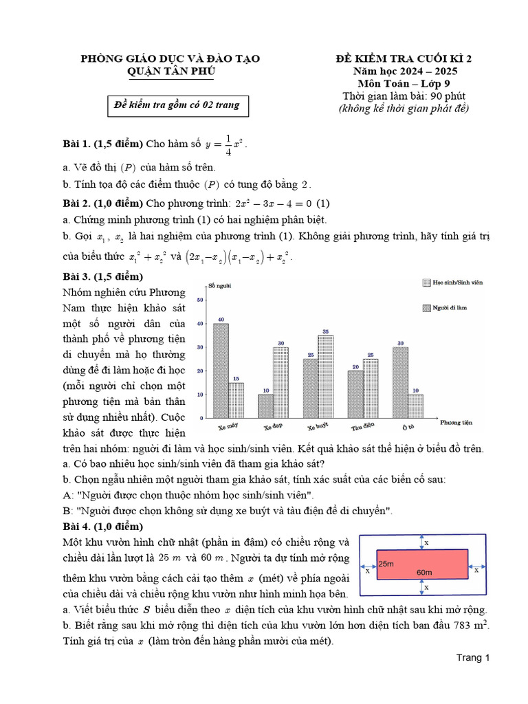 De Cuoi Ki 2 Toan 9 Nam 2024 2025 Phong GDDT Tan Phu TP HCM | PDF