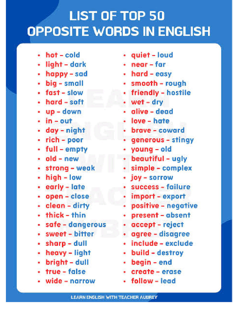 English Opposite Worrds | PDF